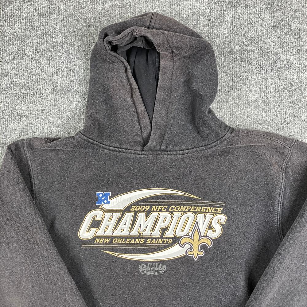 Reebok Hoodie Youth Size L Black 2009 NFC Champions New Orleans Saints Graphic